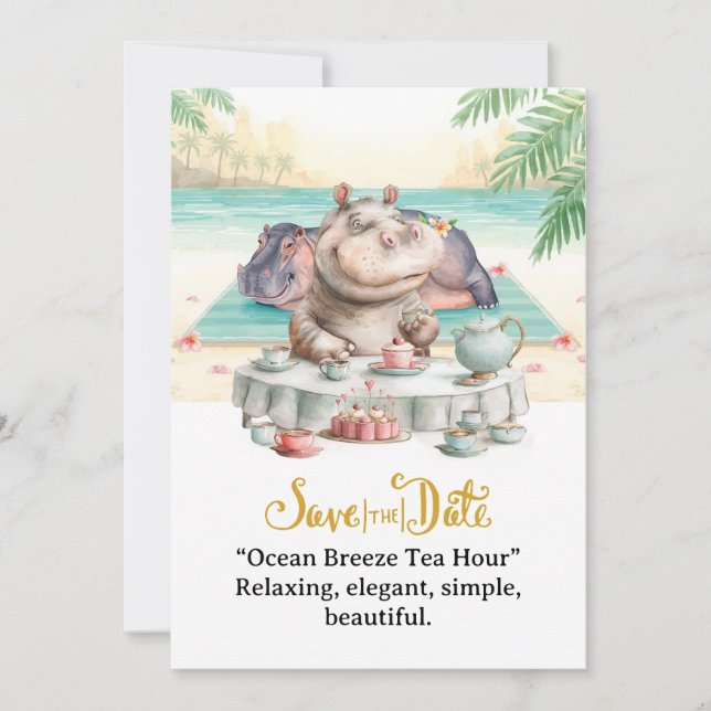  Hippo Ocean Breeze Tea Hour Invitation  Einladung (Vorderseite)