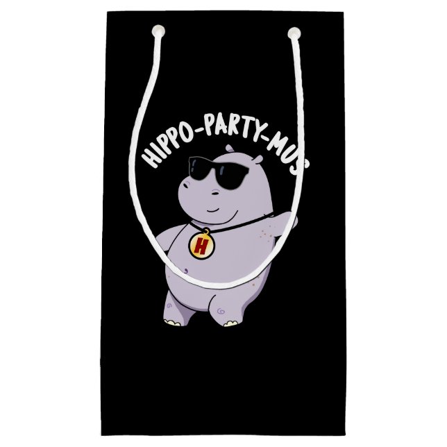 Hippo-Party-mus Funny Animal Hippo Pun Dark BG Kleine Geschenktüte (Vorderseite)