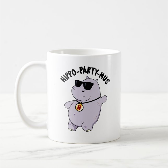 Hippo-Party-mus Funny Animal Hippo Pun Kaffeetasse (Links)