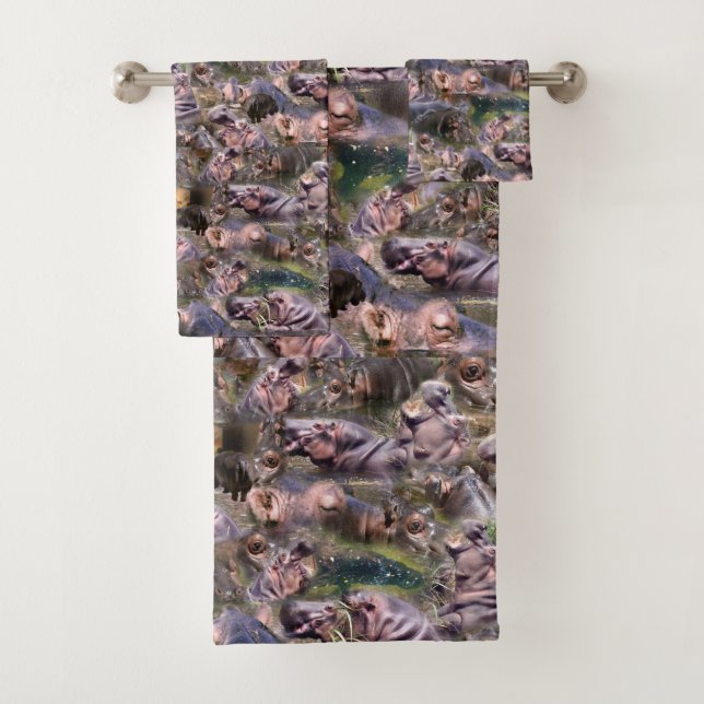 Hippo Picture Collarge, Badhandtuch Set (Insitu)