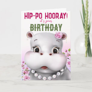 Hippo Pink Floral Girl Geburtstag Karte