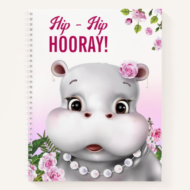 Hippo Pink Floral Kids Notizbuch (Vorderseite)