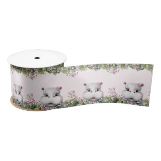 Hippo Pink Floral Satinband