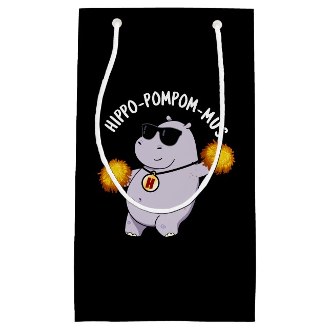 Hippo-pompom-mus Funny Animal Hippo Pun Dark BG Kleine Geschenktüte (Vorderseite)