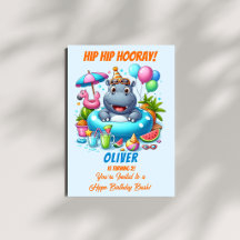 Hippo-Poolparty-Geburtstagseinladung HipHip Hurra