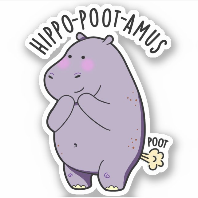 Hippo-poot-amus Funny Farting Hippo Pun Aufkleber (Vorderseite)