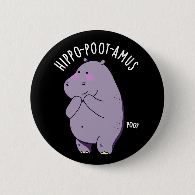 Hippo-poot-amus Funny Farting Hippo Pun Dark BG Button (Vorderseite)