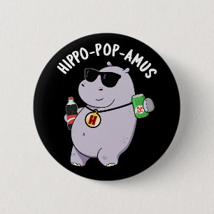 Hippo-Pop-amus Funny Hippo Soda Pop Pun Dark BG Button