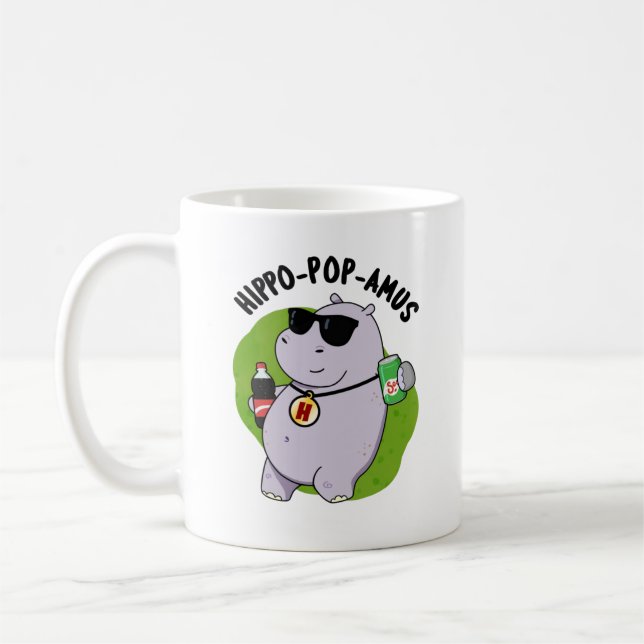 Hippo-Pop-amus Funny Hippo Soda Pop Pun Kaffeetasse (Links)