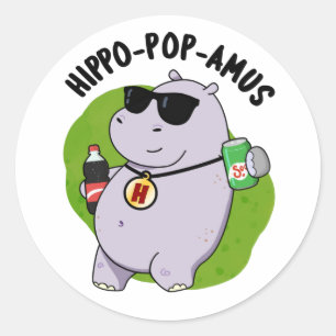 Hippo-Pop-amus Funny Hippo Soda Pop Pun Runder Aufkleber