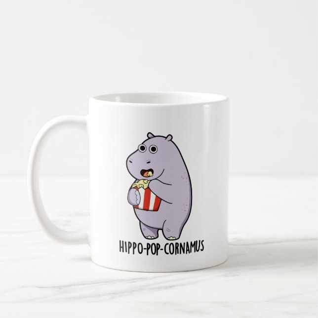 Hippo-Pop-cornamus Funny Hippo Pun Kaffeetasse (Links)