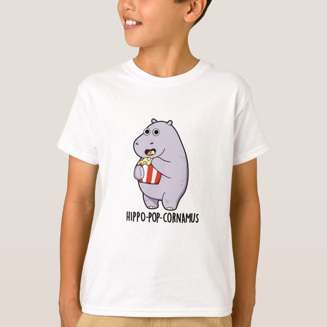 Hippo-Pop-cornamus Funny Hippo Pun T-Shirt (Vorderseite)