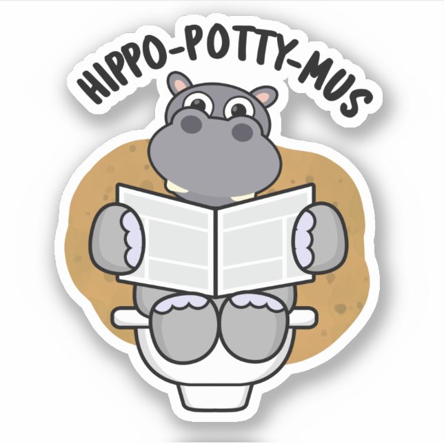 Hippo-potty-mus Funny Animal Hippo Pun Aufkleber (Vorderseite)