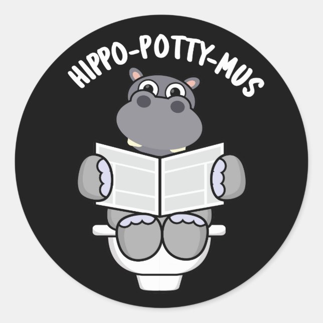 Hippo-potty-mus Funny Animal Hippo Pun Dark BG Runder Aufkleber (Vorderseite)