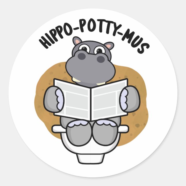 Hippo-potty-mus Funny Animal Hippo Pun Runder Aufkleber (Vorderseite)