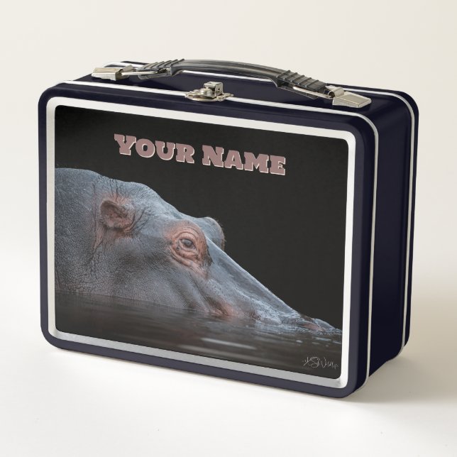 Hippo Power Lunch Box - Individuelle Name Geschenk (Vorderseite)