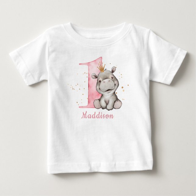Hippo Princess Baby Girl 1. Geburtstag T-shirt (Vorderseite)