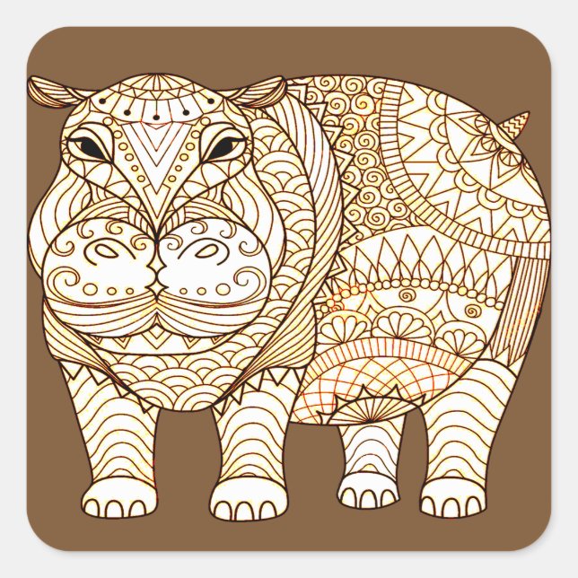 Hippo Quadratischer Aufkleber (Vorderseite)