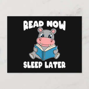 Hippo Read Now Sleep Spater Hippopotamus Postkarte
