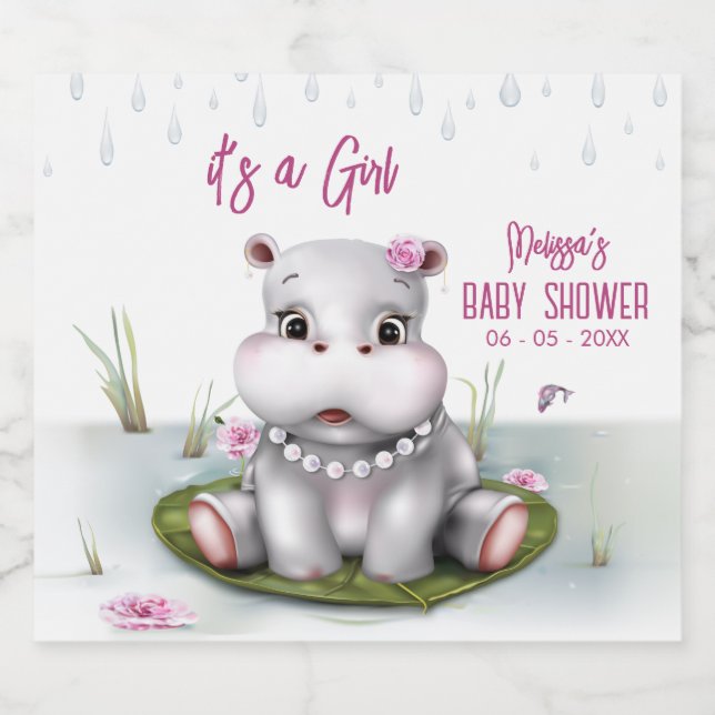 Hippo River Adventure Girl Baby Shower (Einzelnes Label)