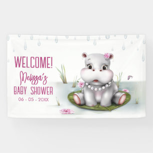 Hippo River Adventure Girl Baby Shower Banner