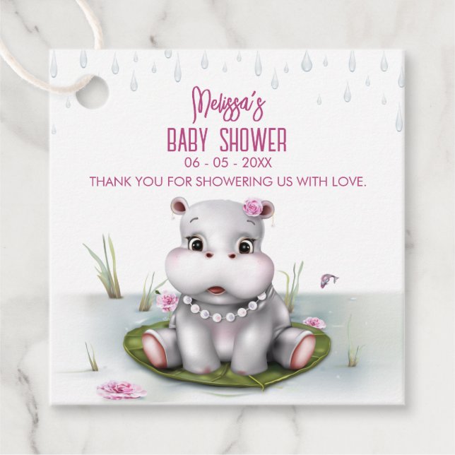 Hippo River Adventure Girl Baby Shower Geschenkanhänger (Vorderseite)