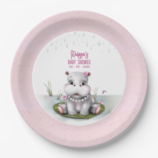 Hippo River Adventure Girl Baby Shower Pappteller (Vorderseite)