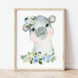 Hippo, Safari, Dschungel, Blumen, Junge Kinderzimm Poster