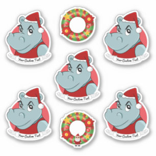 Hippo Santa Claus Weihnachts-Cartoon-Sticker Aufkleber