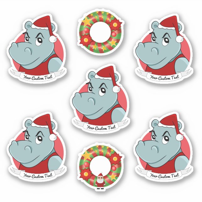 Hippo Santa Claus Weihnachts-Cartoon-Sticker Aufkleber (Vorderseite)