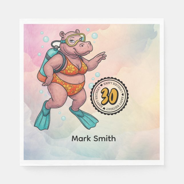 Hippo scuba diver 30th Birthday  Serviette (Vorderseite)