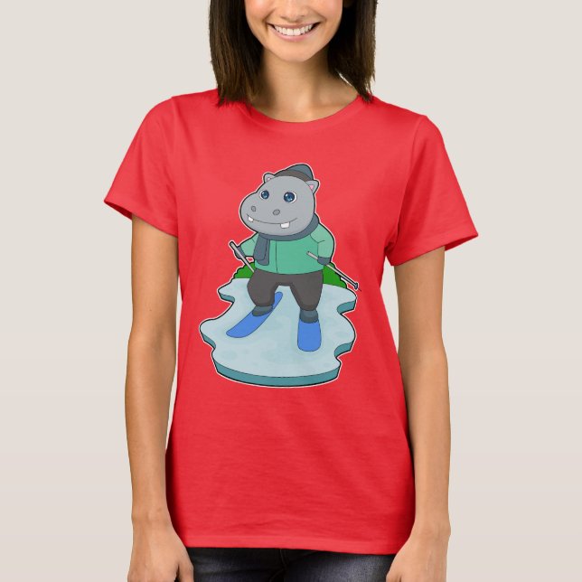 Hippo Skier Ski T-Shirt (Vorderseite)
