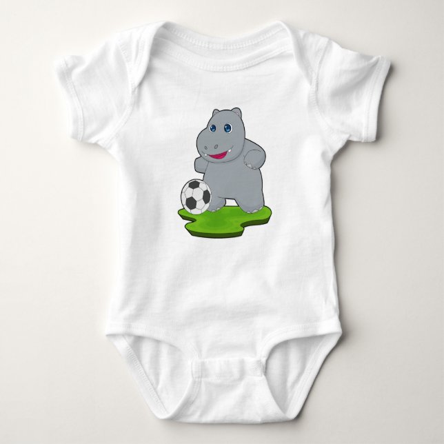 Hippo Soccer Player Fußball Baby Strampler (Vorderseite)