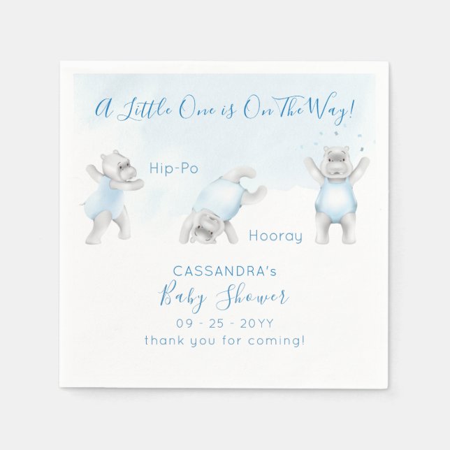Hippo Somersault Baby Boy Shower Serviette (Vorderseite)