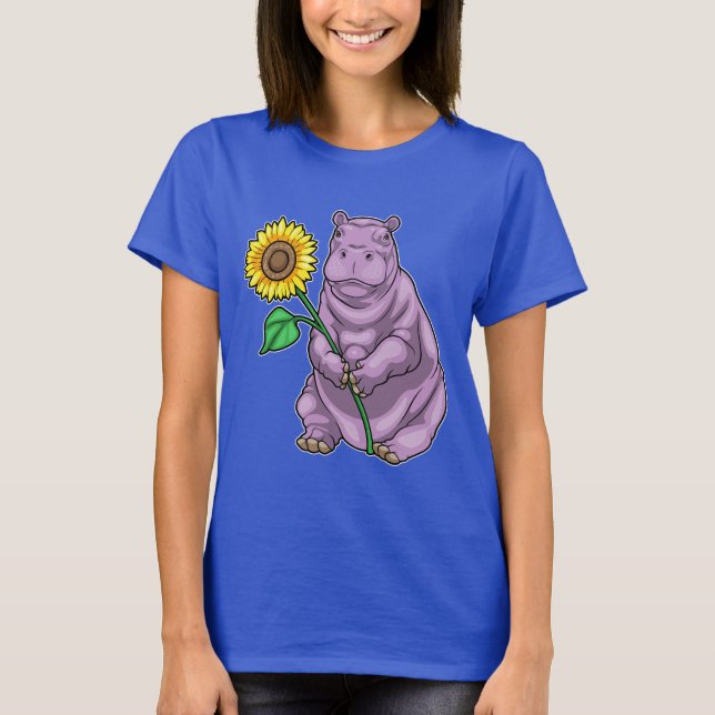 Hippo Sonnenblume Blume T-Shirt (Vorderseite)