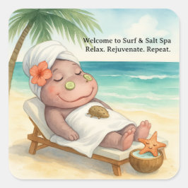 Hippo Spa by the beach Quadratischer Aufkleber