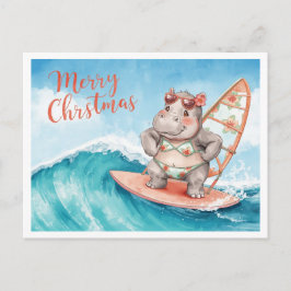 Hippo-Surfer auf Surfbrett im Weihnachtsurlaub  Feiertagspostkarte