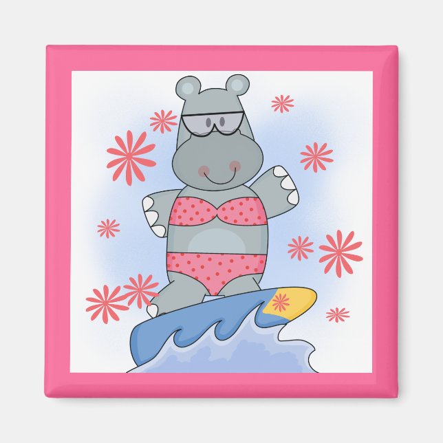 Hippo Surfing Tshirts und Geschenke Magnet (Vorne)