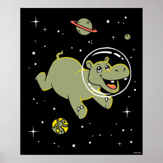 Hippo-Tiere im Weltraum Poster