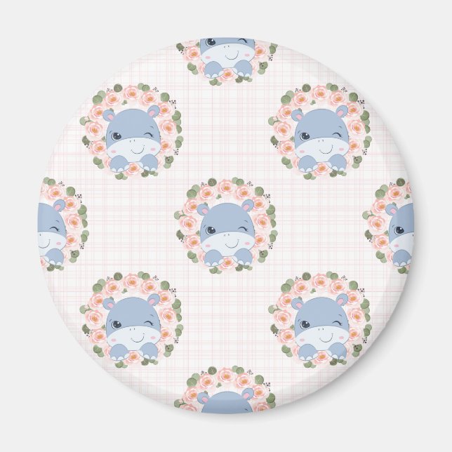 Hippo und Blume Tattoo Magnet (Vorne)