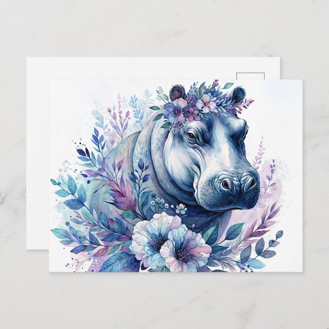 Hippo Watercolor Kunstvoll wandern im Valle Verzas Postkarte (Vorne/Hinten)
