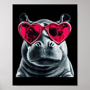 Hippo Wearing Gles Heart Valentinstag Hippopotam Poster