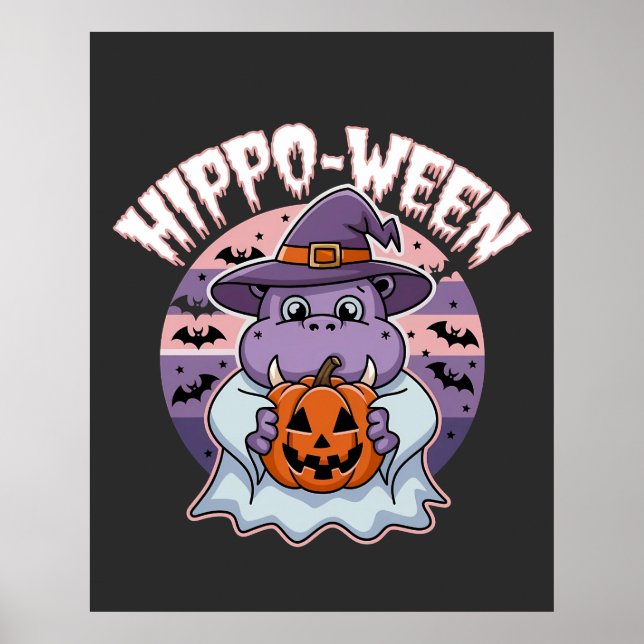 Hippo-ween Spooky Halloween Moo Deng Hippo Ghost Poster (Vorne)
