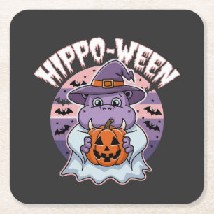 Hippo-ween Spooky Halloween Moo Deng Hippo Ghost Rechteckiger Pappuntersetzer