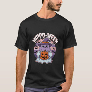 Hippo-ween Spooky Halloween Moo Deng Hippo Ghost T-Shirt
