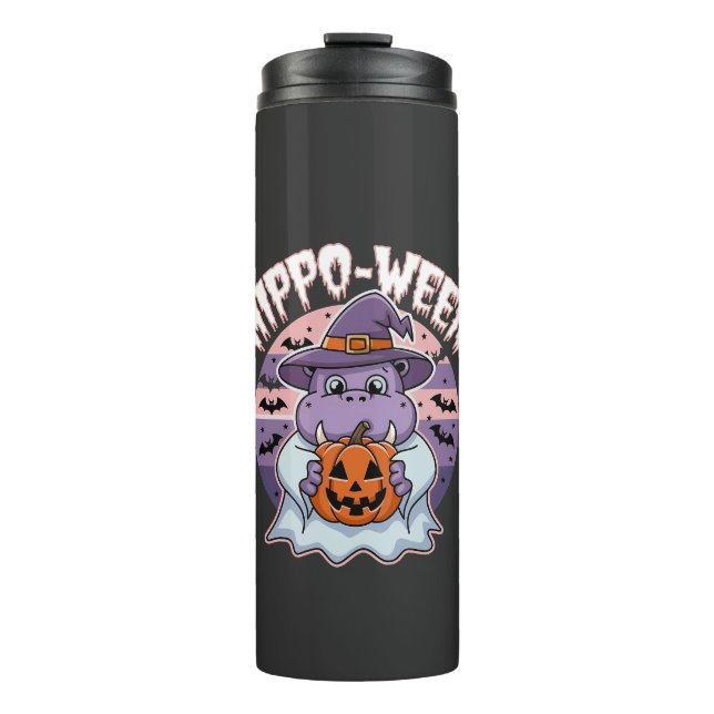 Hippo-ween Spooky Halloween Moo Deng Hippo Ghost Thermosbecher (Vorderseite)