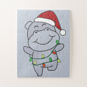 Hippo Weihnachts Wintertiere Hippos Jigsaw Puzzl Puzzle