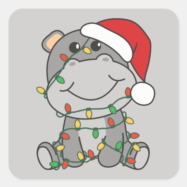 Hippo Weihnachts Wintertiere Hippos Square Stick Quadratischer Aufkleber (Vorderseite)
