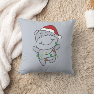 Hippo Weihnachts Wintertiere Hippos Throw Kissen