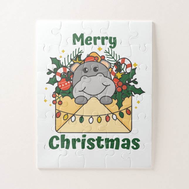 Hippo Weihnachtsbrief Wintertiere Hippos Puzzle (Vertikal)